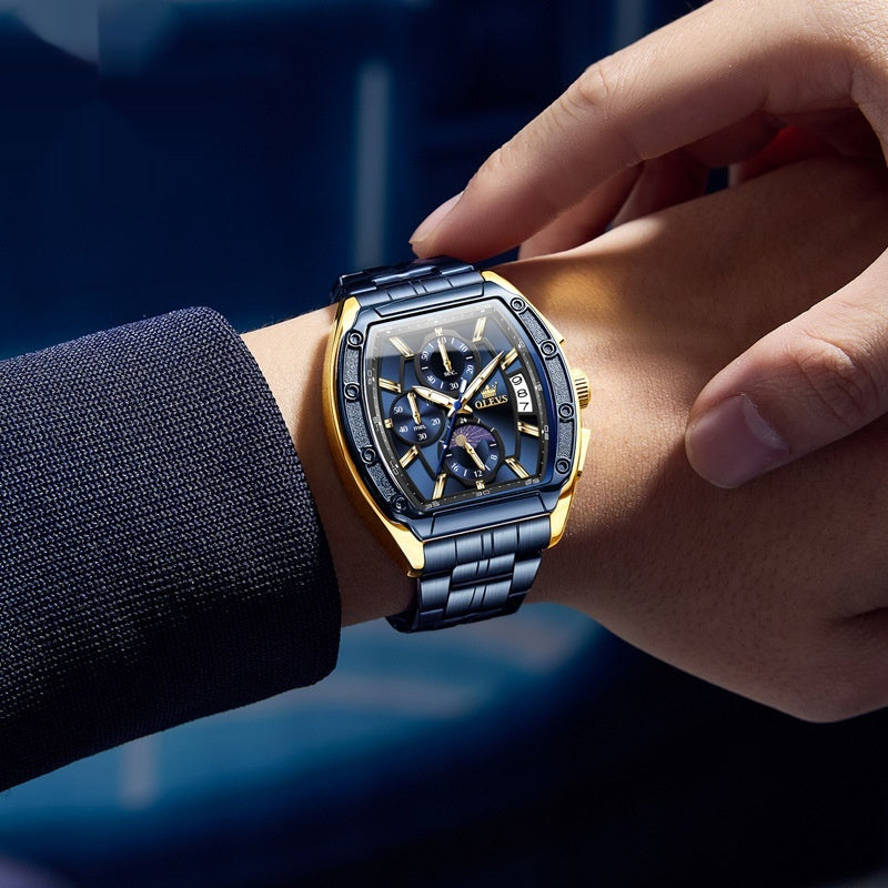 Steel Tonneau Quartz Watch for Men