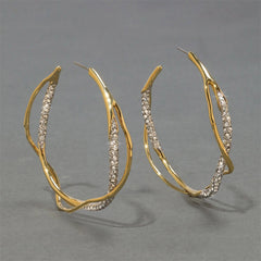 Gold Plated Two-Tone Pin Earrings with Zircon