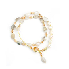 Jade Pearl Crystal Bracelet - Double Circle Gemstone Jewelry