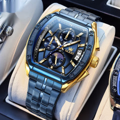 Steel Tonneau Quartz Watch for Men