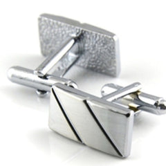 Silver Diagonal Stripe Cufflinks for Men