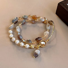 Jade Pearl Crystal Bracelet - Double Circle Gemstone Jewelry