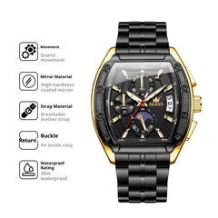 Steel Tonneau Quartz Watch for Men