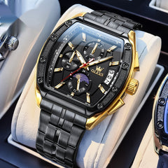 Steel Tonneau Quartz Watch for Men