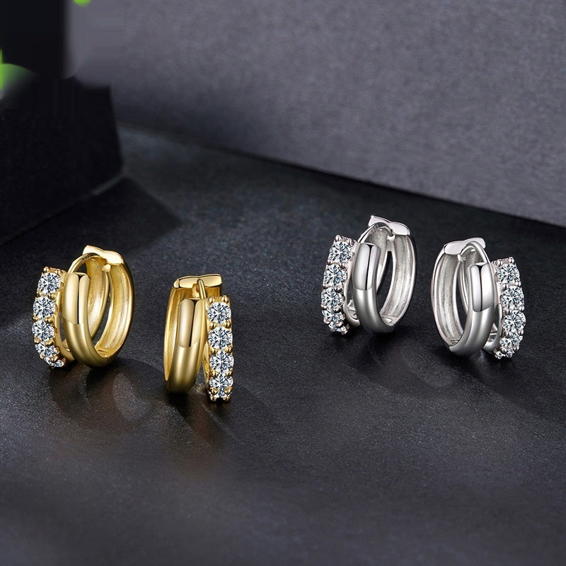 Silver Double Layer Moissanite Earrings - D-Color Ear Clips