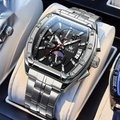 Steel Tonneau Quartz Watch for Men