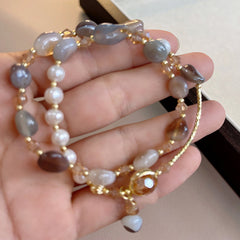 Jade Pearl Crystal Bracelet - Double Circle Gemstone Jewelry