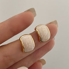 Pearl Off-White Ear Studs - French Retro Geometric Earrings