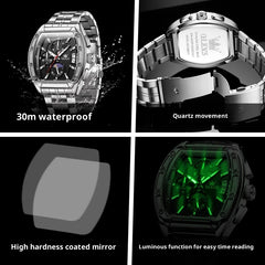 Steel Tonneau Quartz Watch for Men