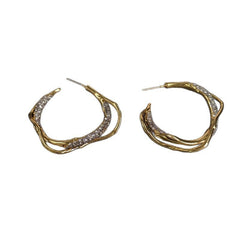 Gold Plated Two-Tone Pin Earrings with Zircon