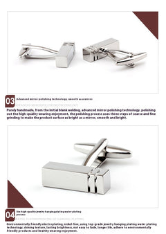 Rectangular Glossy Metal Cufflinks for Men