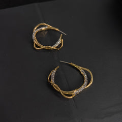 Gold Plated Two-Tone Pin Earrings with Zircon