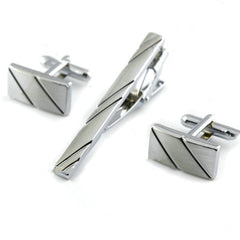Silver Diagonal Stripe Cufflinks for Men