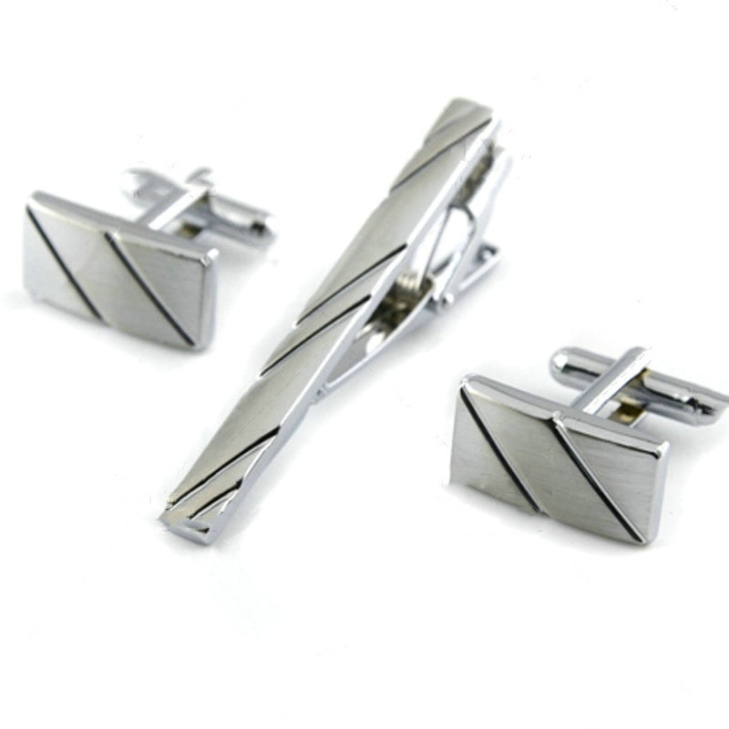 Silver Diagonal Stripe Cufflinks for Men