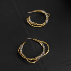 Gold Plated Two-Tone Pin Earrings with Zircon