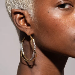 Gold Plated Two-Tone Pin Earrings with Zircon